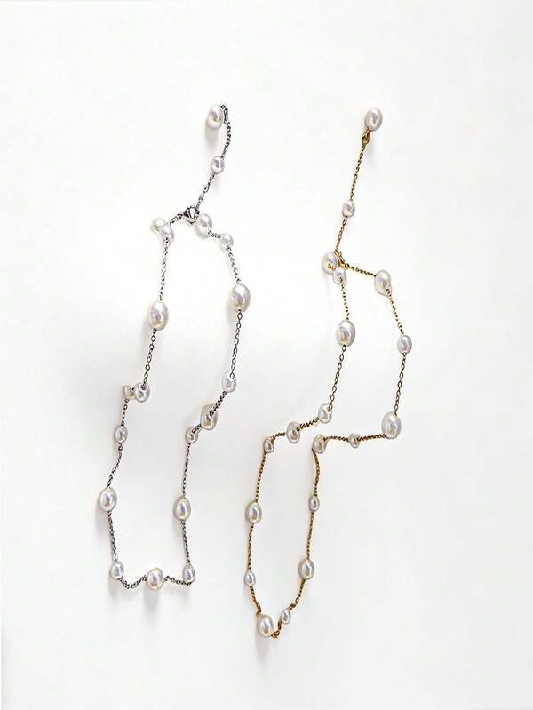 1 chiếc vòng cổ ngọc trai thanh lịch bằng thép không gỉ 316L dành cho nữ, trang sức chống gỉ, chống thấm nước, vòng cổ sang trọng cho nữ, vòng cổ, vòng cổ thép không gỉ, dây chuyền mạ vàng/bạc tối giản