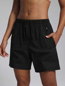 Women's 2-Pack Plus Size Casual Sports Shorts, Solid Color With Pocket, Comfortable Breathable Loose Shorts For Cycling, Running & Fitness - 彩色 - 查看 2