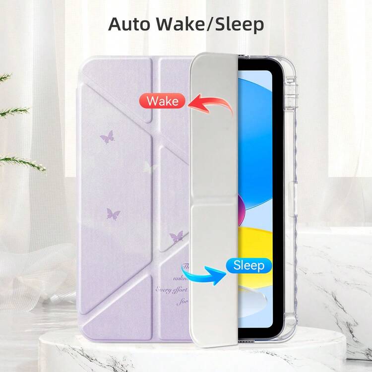 可爱Y型可折叠平板电脑保护套，带笔槽，适用于iPad Air 8 (M4) 11英寸/13英寸/2026款/第11代 (A16)/Air 11 M3 M2/Pro 11 M4 M5/第7代/第8代/第9代 10.2英寸/第10代 10.9英寸/Air 4/Air 5，防摔设计 - 紫色蝴蝶 - 查看 4