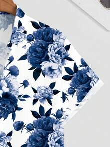 Blue Peony Blossoms Symbolize Elegance Prosperity And Vitality Presenting A Refined Natural Aesthetic 3D Print Casual Short Sleeve Men Shirt Summer Hawaiian Style Button Down Top - 白色 - 查看 3