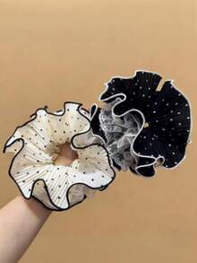 Black Lace Polka Dot Scrunchie, Fresh Floral High Elasticity Scrunchie Hair Tie Hair Accessory Travel Accessories - Multicolor - View 1