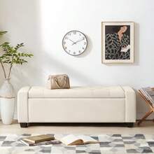 Otomana de 48 pulgadas con almacenamiento banco otomano de almacenamiento con bisagra de  banco tapizado de entrada con asiento para recámara sala de estar soporta hasta 350 - Grisclaro - Ver 7