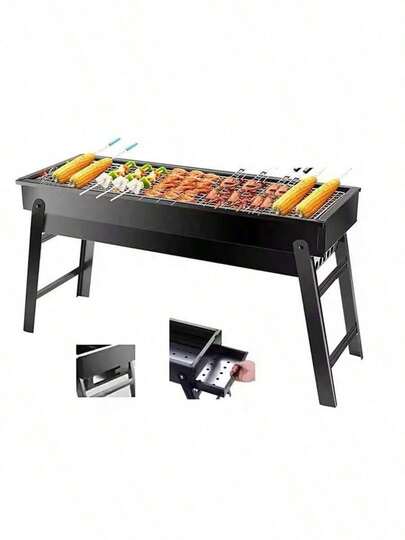 Draagbare, opvouwbare, multifunctionele barbecue voor buiten - een onmisbaar barbecuegereedschap voor familiebijeenkomsten, reizen, kamperen en picknicks, geschikt voor het barbecueën van groenten, vlees en zeevruchten, gemakkelijk schoon te maken, gemaakt van hittebestendig ijzer, geschikt voor verschillende gebruiksscenario's, licht en gemakkelijk mee te nemen, geniet van de barbecue-ervaring op het gras