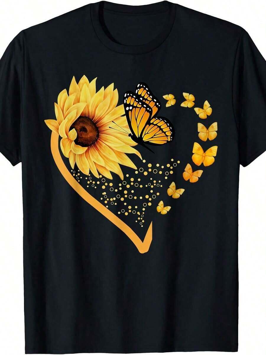 Line Drawing Of A Simple Flower - White Print T-Shirt - Black and White - View 1