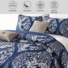 Navy Quilt Set King Size Boho Damask Bedspread Coverlet Set Soft Lightweight Luxury Classical Bedding Set 3 Pieces for All Season 104"x90" - Azul Marino - Ver 5