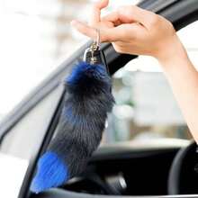 Huge Fluffy Faux Therian Fox Tail Fur Key Chain Keychain Pendant Gift For Women Girl - Silver Fox - View 3