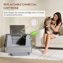 HaluPeit Stainless Steel Cat Litter Box With Lid, XXXL Enclosed Metal Cat Litter Box, 70 X 50 X 45 Cm, 105° Hinged Lid, Includes Pedal And Scoop, Easy To Clean, Modular Design, Dark Grey - 均碼 - 查看 5