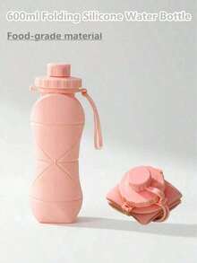 1pc 600ml Folding Sports Women Men Portable Silicone Cup Reusable Drinking Outdoor Fitness Gym Travel Camping Hiking Trekking Office School Supplies - Pink - View 2