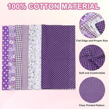 Cotton Fabric Bundles, 7 Pcs 10 X 10 Inch Pure Cotton Fat Quarter Floral Printed Precut Fabric Squares For Patchwork Quilting & Handmade DIY Projects, Quilting Fabric, Cotton Fabric, Sewing Supplies - Purple - View 3