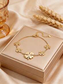 Camhanno 1pc Casual Fashionable Stainless Steel Four-Leaf Flower Bracelet, Suitable For Outfit Matching And Gifting To Friends, Family And Mothers - Style 1 - View 1