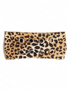1pc Punk Y2K Metal Hoop Hollow Headband, Unisex Leopard Print Headband - Multicolor - View 10