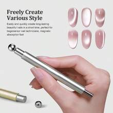 二合一猫眼美甲凝胶指甲油磁性棒套装，长铝柄强磁钢球美甲工具，多功能强力磁性猫眼凝胶指甲油笔，可拆卸美甲工具，适合家庭DIY和美甲沙龙使用 - 彩色 - 查看 7