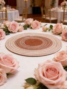 1/4/6pcs Bohemian Woven Round Placemats, Solid Color Woven Lace Tablemats, Non-Slip Pads, Home Kitchen Decor, Bowl Dish Cup Coasters, Suitable For Holiday Party Birthday Wedding Banquet - Multicolor - View 5