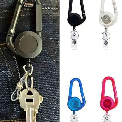 Minimalist Retractable Carabiner Hook, Multi-Functional Tool, ID Card Holder, Retractable Keychain, Backpack Decoration, Car Keychain, Keychain Accessories, Nurse/Doctor/Outdoor/Camping Gift, Student/Worker/Travel/Birthday Party Decor