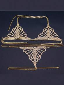 Rhinestone Claw Chain Body Chain Sexy Bra Panty Set Body Chain - Multicolor - View 2