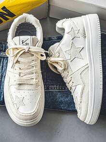 Nuevos zapatos casuales con suela gruesa y transpirables para hombres, zapatos retro de caña baja con diseño de estrella, zapatillas polivalentes y versátiles para uso deportivo al aire libre - Beis - Ver 4
