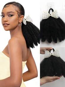 1 búi tóc giả kiểu Afro bồng bềnh 8 inch, tóc mềm mại, chất lượng cao, tóc giả tổng hợp Marley Kinky Fluffy với thiết kế co giãn, dành cho nữ. - Màu đen tự nhiên - Xem 13