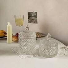 1pc Crystal Glass Storage Jar With Lid, Jewelry Organizer, Candle Holder, Gift, Wedding/Birthday Desktop Decor, Kitchen Supplies, Christmas Gift - Multicolor B - View 6