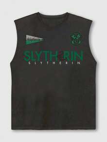 Strevion OBM Men X Harry Potter Áo tank top nam phong cách thể thao thường ngày đa năng chủ đề Slytherin trong Harry Potter, in huy hiệu. - Màu xám đen - Xem 2