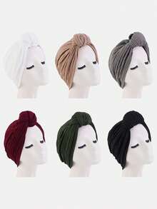 1pc Women's Knotted Headscarf, Headwrap, Pleated Hat, Suitable For Daily Use - Black - View 4