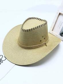 男士西部牛仔帽户外遮阳骑士帽女士旅游大檐遮阳草帽 - 彩色 - 查看 9