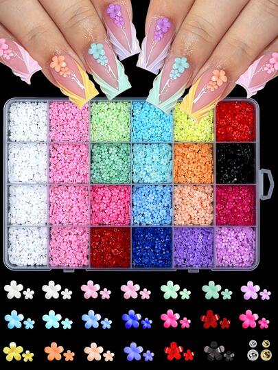 24 ô/hộp đính đá acrylic hình hoa 3D, 18 màu sắc, đá trang trí móng tay hình hoa, hạt thép mạ vàng, bạc, ngọc trai hỗn hợp, đá quý mùa xuân, đồ dùng tự làm móng, dụng cụ trang trí móng tay, phụ kiện.