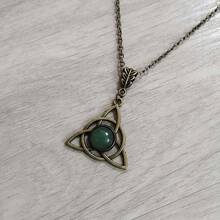 1pc Triquetra Celtic Knot Necklace With Green Natural Stone, Vintage Bronze Trinity Knot Pendant, Wiccan Pagan Jewelry Ideal For Spiritual Meditation, Daily Casual Wear, Festival Outfits & Boho Style Matching - AQ-2004 - 查看 2