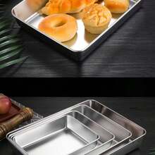 Stainless Steel Tiramisu Dish, Flat Square Tray, Rectangular Box With Lid, Steaming Cake Baking Tray, Serving Platter - Multicolor - View 3