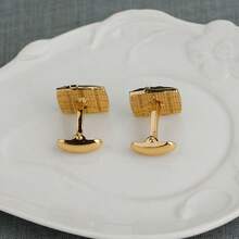 Creative Gold Pattern Cufflinks, Alloy Enamel French Style Cuff Links, Fashion Dress Shirt Jewelry Gift Box Set For Dad Husband Boyfriend Birthday Christmas - 金色 - 查看 8