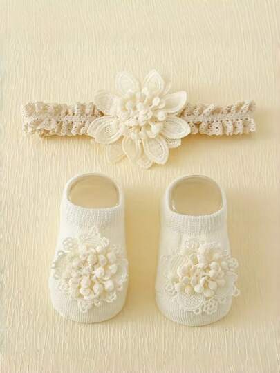 Baby Headband & Leg Warmers Set, Anti-Slip Leg Warmers, Flower Headband For Toddler Girls Learning To Walk