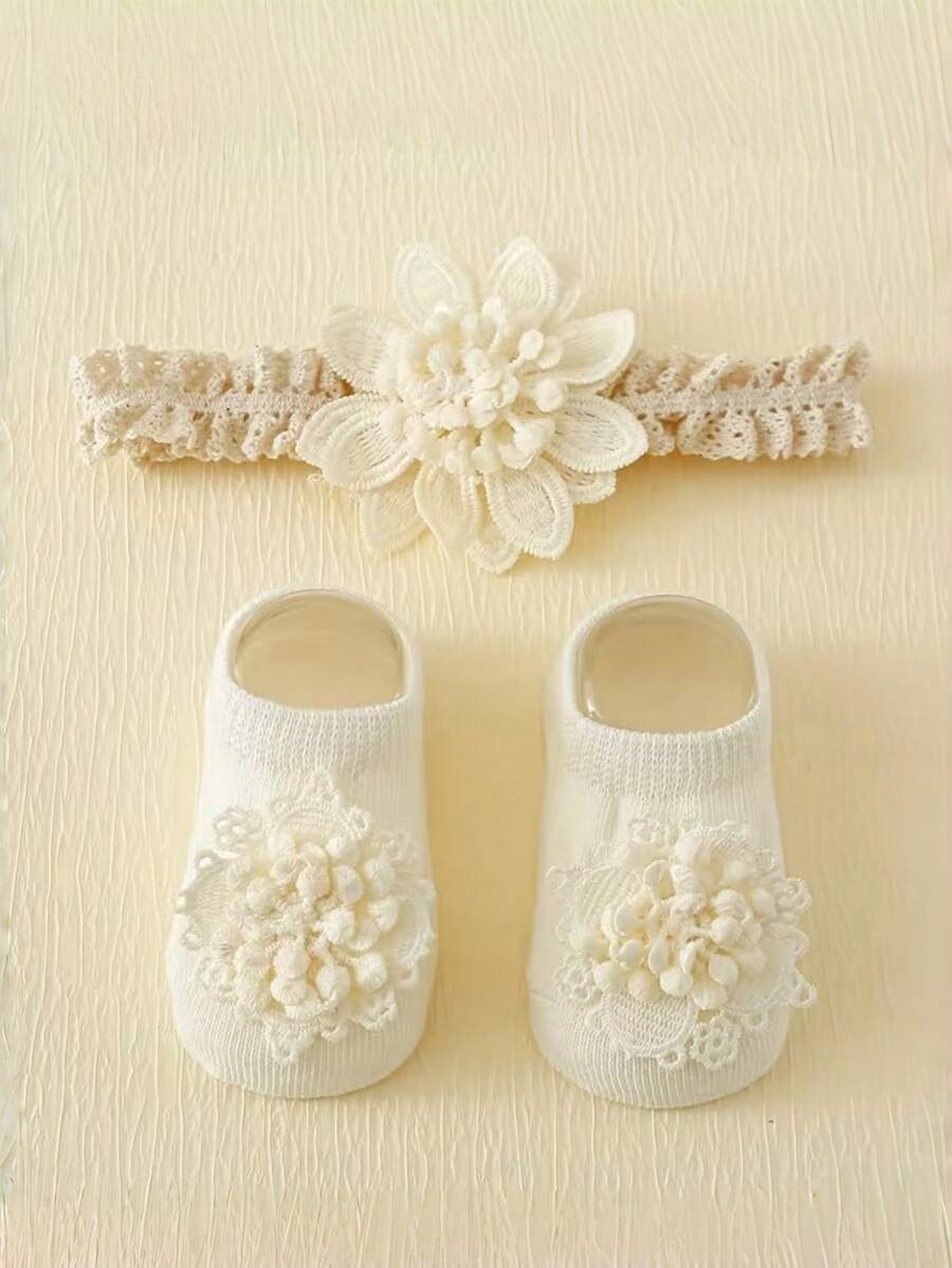 婴儿发带和腿套套装，防滑腿套，花朵发带，适合学步女婴 - 彩色 - 查看 1