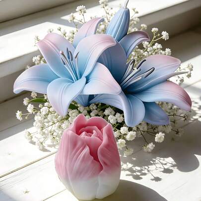 2 khuôn silicon tái sử dụng hình hoa ly và hoa tulip - Khuôn lá và cánh hoa ly chống dính, thích hợp cho đồ thủ công DIY, trang trí đám cưới, làm khuôn đất sét/nhựa/nến/xà phòng/thạch cao - Quà tặng trang trí nhà cửa, đám cưới, kỷ niệm, ngày Valentine