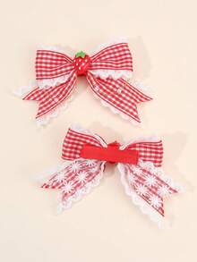 2pcs Strawberry Hair Bows For Women Girls Red Plaid Lace Bow Alligator Clips With Strawberry Accessory Cute Sweet Vacation Bow Hair Clips Adorable Strawberry Checkered Bow Barrettes Women Hair Accessories, Flat Claw Clip, Hair Slide, Hair Claws, Head Accessories, Hairpin - 紅草莓 - 查看 5
