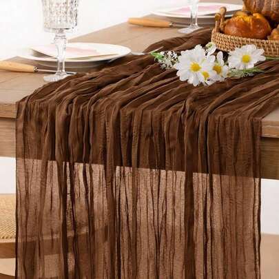 1pc Beige Cheesecloth Table Runner, 90 X 400, 90 X 180, 90 X 300, Semi-Transparent Cheese Cloth Fabric, Rustic Wedding Decor, Suitable Decorating Banquet Tables, Dessert Tables, Chairs, Curtains, Wedding Arches, Fireplaces, Shelves, Cabinets, TV Stands, Sofas, Nightstands, Pianos, And Various Occasions Such As Weddings, Bridal Showers, Birthday Parties, Theme Parties, Engagement Parties, Hotels, Gardens, And More