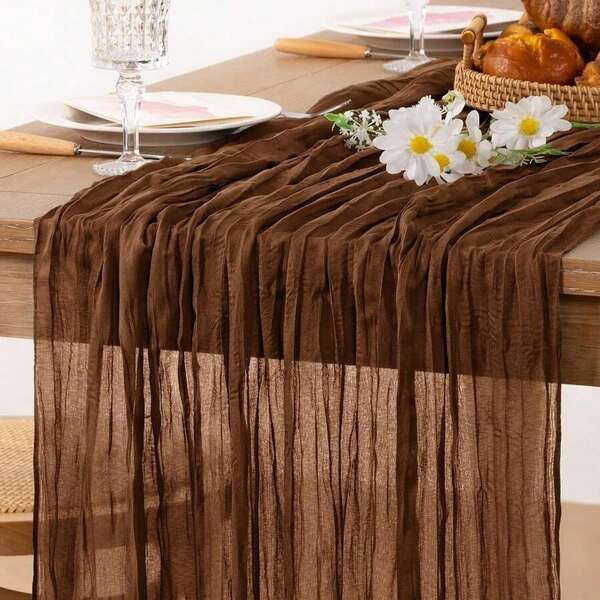 1pc Beige Cheesecloth Table Runner, 90 X 400, 90 X 180, 90 X 300, Semi-Transparent Cheese Cloth Fabric, Rustic Wedding Decor, Suitable Decorating Banquet Tables, Dessert Tables, Chairs, Curtains, Wedding Arches, Fireplaces, Shelves, Cabinets, TV Stands, Sofas, Nightstands, Pianos, And Various Occasions Such As Weddings, Bridal Showers, Birthday Parties, Theme Parties, Engagement Parties, Hotels, Gardens, And More