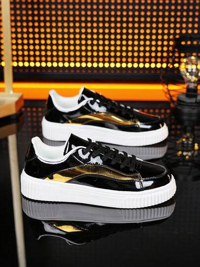 Zapatillas de plataforma con bloques de color negro y dorado para hombres, zapatos casuales con elevador, uso diario estudiantil, adelgazantes y aumentan la altura, suaves y transpirables, esenciales para el atuendo de primavera/verano de los hombres
