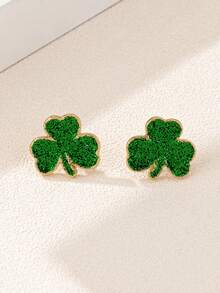 1 Đôi bông tai hình cỏ bốn lá cổ điển, thời trang, thiết kế giản dị, đa năng dành cho nữ - màu xanh lá - Xem 2