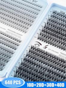 640片D型卷翘单根假睫毛，8-16mm混合款，大容量D型混合款分段式假睫毛册，D型卷翘睫毛，浓密纤长款，适合居家日常佩戴，易于使用，单根睫毛，假睫毛，假睫毛 - 查看 8