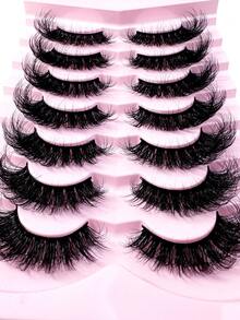 7 Pairs 9D Thick 16-25mm Faux Mink Eyelashes, Fluffy & Dense, Create Dramatic Makeup Effect, Lengthening & Reusable Fake Eyelashes - Black - View 7