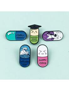 1/5件装创意卡通胶囊造型胸针，英文字母装饰翻领别针，独特简约配饰，可搭配服装或背包 - 彩色 - 查看 1