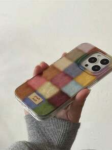 Funda protectora a cuadros de colores retro compatible con iPhone 16 Pro Max, modelos nuevos 15/17, 14 Pro/13, 12, 11XR, cubierta suave de TPU a prueba de golpes, otoño/invierno - 1 pieza - Ver 5