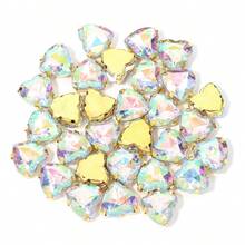 30pcs/Pack Stainless Steel Gold Base Acrylic Peach Heart-Shaped Four-Hole Claw Rhinestones, Fashion Elegant Gift Accessories, Suitable For Bags, Bracelets, Hair Accessories, DIY Jewelry Making Fasteners - Four-hole Claw Drill - View 22