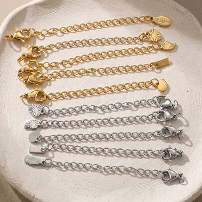 10pcs Stainless Steel Extension Chain With Lobster Clasp, For DIY Jewelry Making Bracelet Necklace Extension Chain Accessories