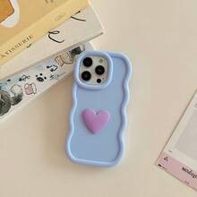 Wavy Edge 3D Heart Phone Case For IPhone 17/16/15/14/13/12 Pro Max 11, Soft Silicone Protective Cover - Purple - View 3