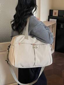 1 chiếc túi du lịch/đi làm cuối tuần bằng nylon màu kaki phối chỉ tương phản, dung tích lớn, khóa kéo. - Nhiều màu - Xem 6