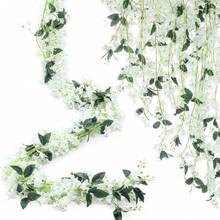 1个5.9英尺人造石榴花环，仿丝石榴花环，长茎人造石榴花环，适用于桌面中心装饰、桌旗、婚礼拱门和墙面装饰 - 白色 - 查看 2