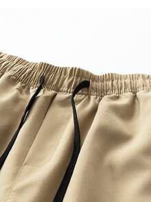 1pc Men's Outdoor Casual Sports Shorts, Cargo Style Washed Multi-Pocket Straight Leg Bermuda Shorts, Summer - Khaki - View 7
