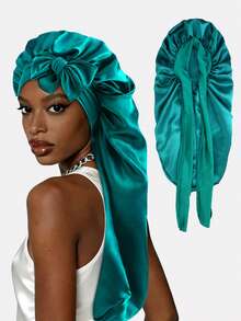 1pc Women's Stretchy Ribbon Long Tube Satin Sleep Cap, Hair Care Cap, Long Hair Head Cover, Suitable For Daily Use - Multicolor - View 23