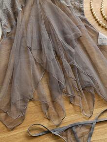 2pcs Sexy Sheer Mesh Camisole Nightgown Lingerie Set For Women - Grey - View 7