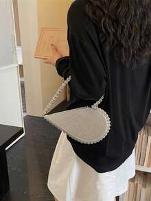 Túi xách hình trái tim đính kim cương lấp lánh, ví cầm tay dạ hội sang trọng đính đá quý, túi dự tiệc pha lê sáng bóng, phong cách quý phái thanh lịch tinh tế. - Bạc - Xem 5